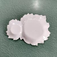 Set of 3 Vintage White Ceramic Leaf Shaped Snack Trays with Drink Holders, Leaf Appetizer Plates