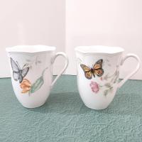 Vintage Lenox Butterfly Mugs, Set of Two, Monarch and Eastern Tailed Blue Butterfly Designs