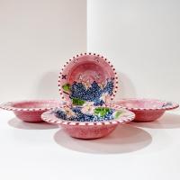 Vintage Laurie Gates Hydrangea Ceramic Pink Spongeware Salad Soup Cereal Bowls, Set of 4