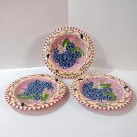 Vintage Laurie Gates Hydrangea Ceramic Pink Spongeware Salad Dessert Plates, Set of 3