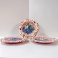 Vintage Laurie Gates Hydrangea Ceramic Pink Spongeware Salad Dessert Plates, Set of 3