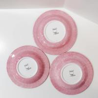 Vintage Laurie Gates Hydrangea Ceramic Pink Spongeware Salad Dessert Plates, Set of 3