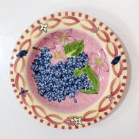 Vintage Laurie Gates Hydrangea Ceramic Pink Spongeware Salad Dessert Plates, Set of 3