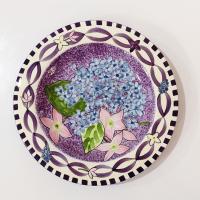 Vintage Laurie Gates Hydrangea Ceramic Purple Spongeware Salad Dessert Plates, Set of 3
