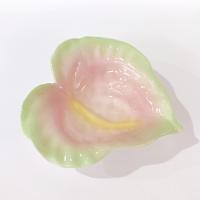 Porcelain Leaf Green and Pink Bowl, Hawaiian Ceramic Trinket / Candy / Soap Dish