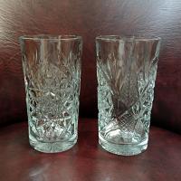 Vintage Libbey Hobstar Cooler Glasses, Heavy 16 Ounce Glass Tumblers, Set of 2