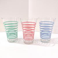 Vintage Libbey Green Blue Pink Color Striped 16 Oz Tumblers Pint Glasses, Set of 3