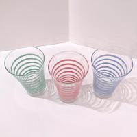 Vintage Libbey Green Blue Pink Color Striped 16 Oz Tumblers Pint Glasses, Set of 3