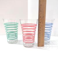 Vintage Libbey Green Blue Pink Color Striped 16 Oz Tumblers Pint Glasses, Set of 3