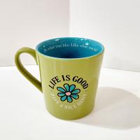 Vintage Life is Good Have a Nice Daisy Ceramic Coffee Tea Mug, Do What You Like Like What You Do, Large Oversized Mug