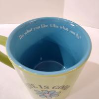 Vintage Life is Good Have a Nice Daisy Ceramic Coffee Tea Mug, Do What You Like Like What You Do, Large Oversized Mug
