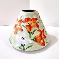Vintage Yankee Candle Day Lilies Ceramic Shade Jar Topper, Orange and White Lily Floral Design