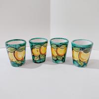 Vintage Limoncello Ceramic Shot Glasses Cups, Set of 4, Lemon Design Yellow and Green Barware