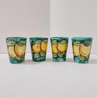 Vintage Limoncello Ceramic Shot Glasses Cups, Set of 4, Lemon Design Yellow and Green Barware