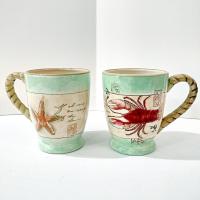 Vintage Susan Winget Shore Thing Ceramic Mugs, Set of 2, Starfish Lobster Ocean Sea Life Nautical Mugs