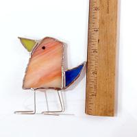 Stained Glass Standing Bird, Funky Orange and Blue Glass Bird Suncatcher, Bird Lover Gift