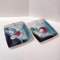 Vintage Abstract Ceramic Plates Trays, Set of Two, Signed Loren Lukens Hand Crafted Artisan Pottery Plates