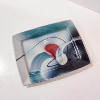 Vintage Abstract Ceramic Plates Trays, Set of Two, Signed Loren Lukens Hand Crafted Artisan Pottery Plates