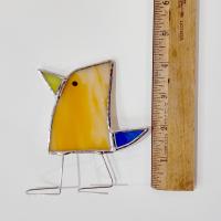 Stained Glass Standing Bird, Funky Orange and Blue Glass Bird Suncatcher, Bird Lover Gift