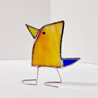 Stained Glass Standing Bird, Funky Orange and Blue Glass Bird Suncatcher, Bird Lover Gift