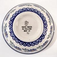 Vintage Polish Pottery Floral Geometric Hand Painted Bowl, Ceramic Soup Candy Nut Serving Bowl