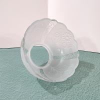 Vintage Frosted and Clear Glass Large Lamp Shade with Floral Daisy and Lattice Design, Art Deco Glass Light Cover