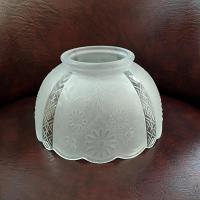Vintage Frosted and Clear Glass Large Lamp Shade with Floral Daisy and Lattice Design, Art Deco Glass Light Cover