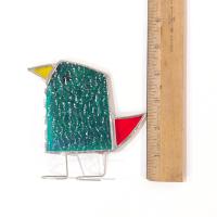 Stained Glass Standing Bird, Funky Green and Blue Glass Bird Suncatcher, Bird Lover Gift, Windowsill Sitter