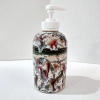 Vintage Ceramic Soap Lotion Dispenser, Green and Maroon Lucaks Pottery Sodus Point New York