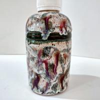 Vintage Ceramic Soap Lotion Dispenser, Green and Maroon Lucaks Pottery Sodus Point New York