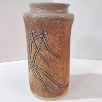 Mitch Lyons Signed Three Figures Ceramic Vase, MCM Rustic Primitive Pottery