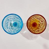 Vintage Wild Rose Madonna Inn Wine Glasses, Set of Two, Amber and Blue Wild Rose Glasses
