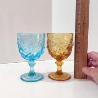 Vintage Wild Rose Madonna Inn Wine Glasses, Set of Two, Amber and Blue Wild Rose Glasses