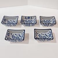 Vintage Korean Ma-Gal Blue Floral Sauce Condiment Bowls with Original Box, Set of 5, Ingredient Spice Bowls