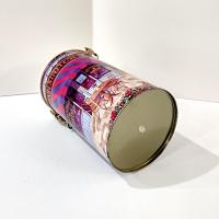 Vintage Main Street Coffee Shop Cylinder Storage Tin with Airtight Clamp Lid, Retro Shop Front Decorative Metal Container