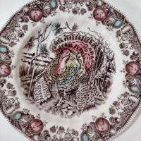 Vintage Johnson Brothers His Majesty Turkey Dinner Plates, Set of Two, England 1883 Backstamp