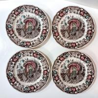 Vintage Johnson Brothers His Majesty Turkey Salad Dessert Appetizer Plates, Set of Four, England 1883 Backstamp