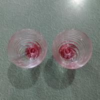 Vintage Pink Swirl Glass Footed Dessert Coupes, Set of Two, Swirled Glass Compotes, Sherbet Bowls
