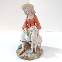 Vintage Girl with Lamb Capodimonte Porcelain Figurine, Signed Gianni Merlo Italian Ceramic Woman Statue, Mary Had a Little Lamb Figure