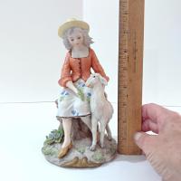 Vintage Girl with Lamb Capodimonte Porcelain Figurine, Signed Gianni Merlo Italian Ceramic Woman Statue, Mary Had a Little Lamb Figure