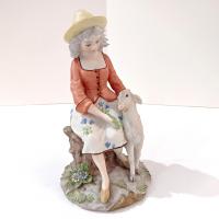 Vintage Girl with Lamb Capodimonte Porcelain Figurine, Signed Gianni Merlo Italian Ceramic Woman Statue, Mary Had a Little Lamb Figure