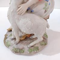 Vintage Girl with Lamb Capodimonte Porcelain Figurine, Signed Gianni Merlo Italian Ceramic Woman Statue, Mary Had a Little Lamb Figure