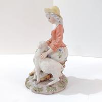 Vintage Girl with Lamb Capodimonte Porcelain Figurine, Signed Gianni Merlo Italian Ceramic Woman Statue, Mary Had a Little Lamb Figure
