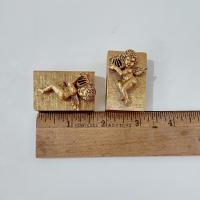 Vintage Cherub Angel with Harp Gold Match Boxes, Set of Two