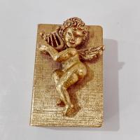 Vintage Cherub Angel with Harp Gold Match Boxes, Set of Two