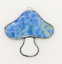 Stained Glass Blue Mushroom Suncatcher