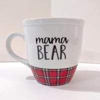 Vintage Mama Bear Red Plaid and White Ceramic Coffee Tea Mug, Large Oversized Mug, Mother's Day Gift