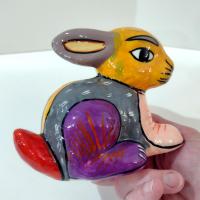 Vintage Hand Painted Mexican Folk Art Ceramic Bunny Rabbit Figurine
