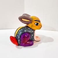 Vintage Hand Painted Mexican Folk Art Ceramic Bunny Rabbit Figurine