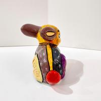 Vintage Hand Painted Mexican Folk Art Ceramic Bunny Rabbit Figurine